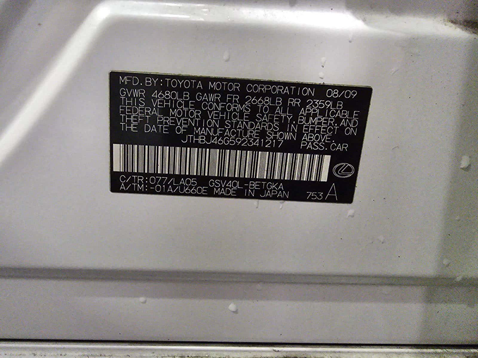 LEXUS ES 350 2009 thumbnail 6