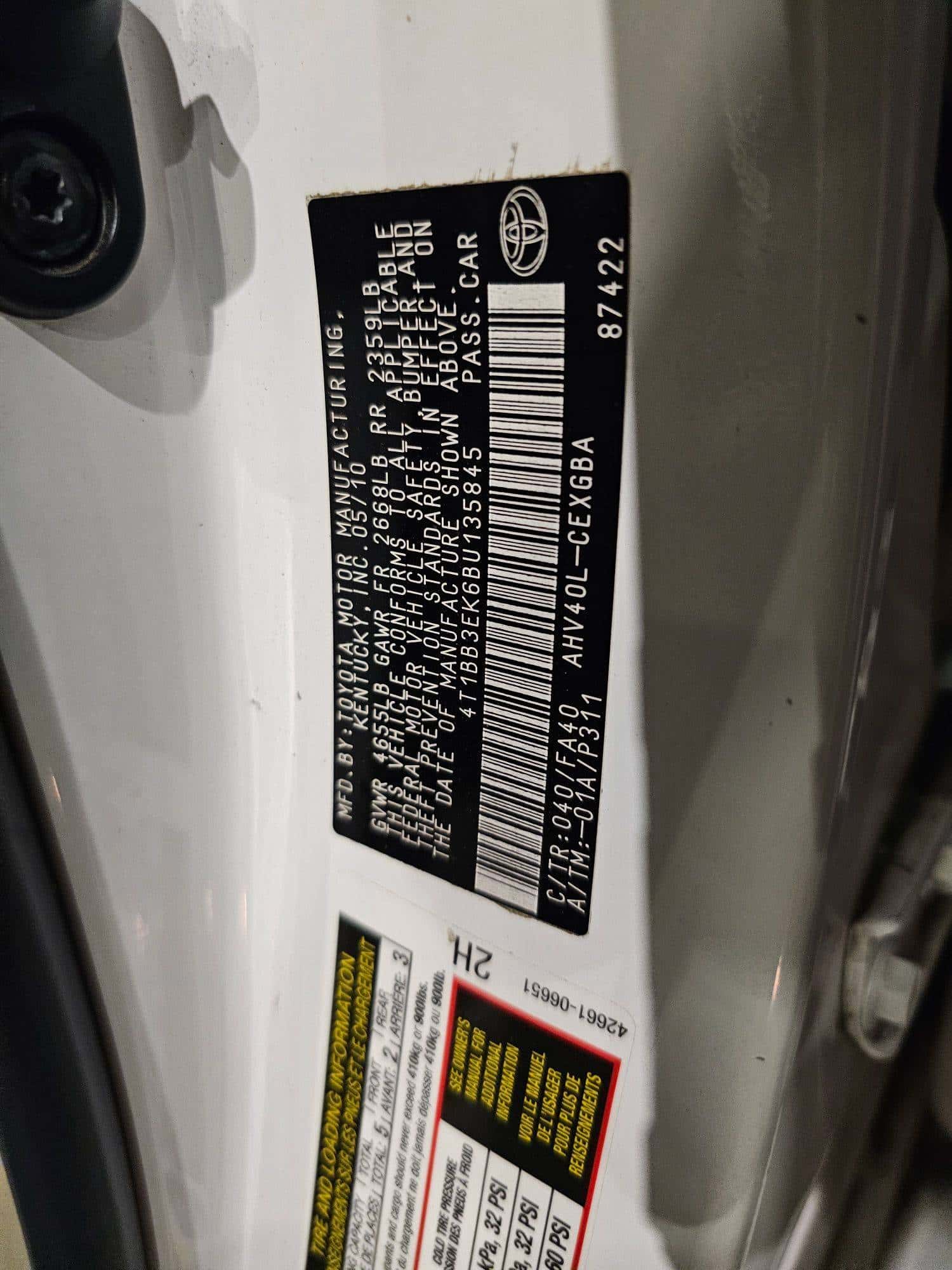 TOYOTA CAMRY 2011 thumbnail 7