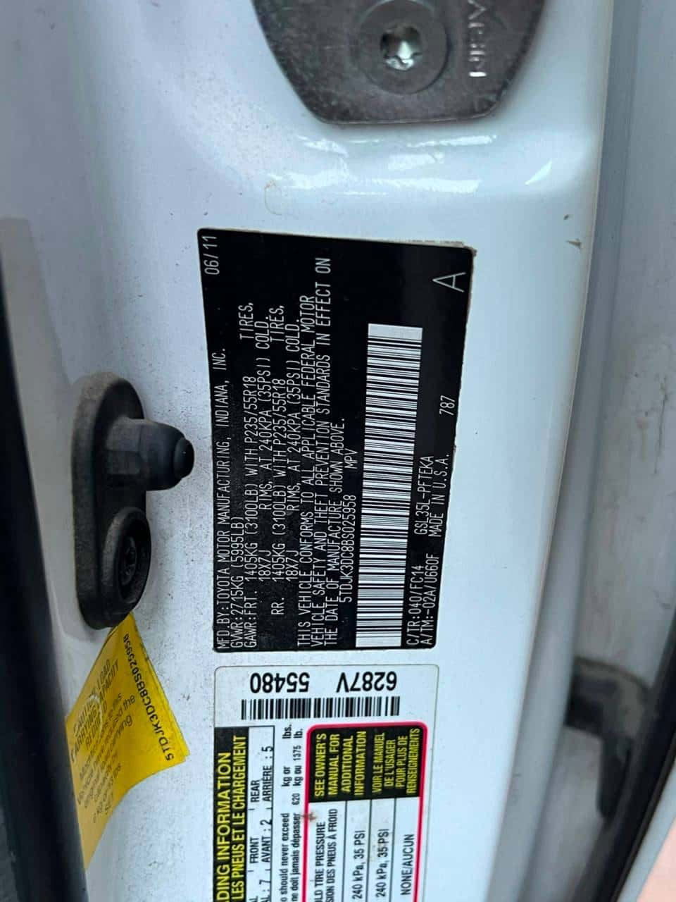 TOYOTA SIENNA 2011 thumbnail 5