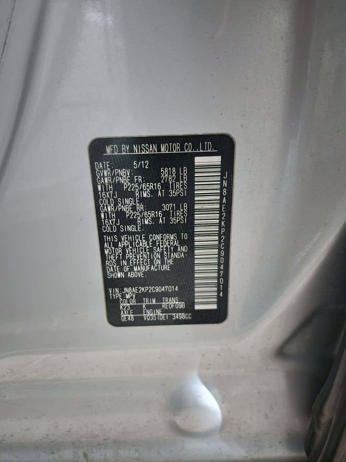 NISSAN QUEST 2012 thumbnail 6