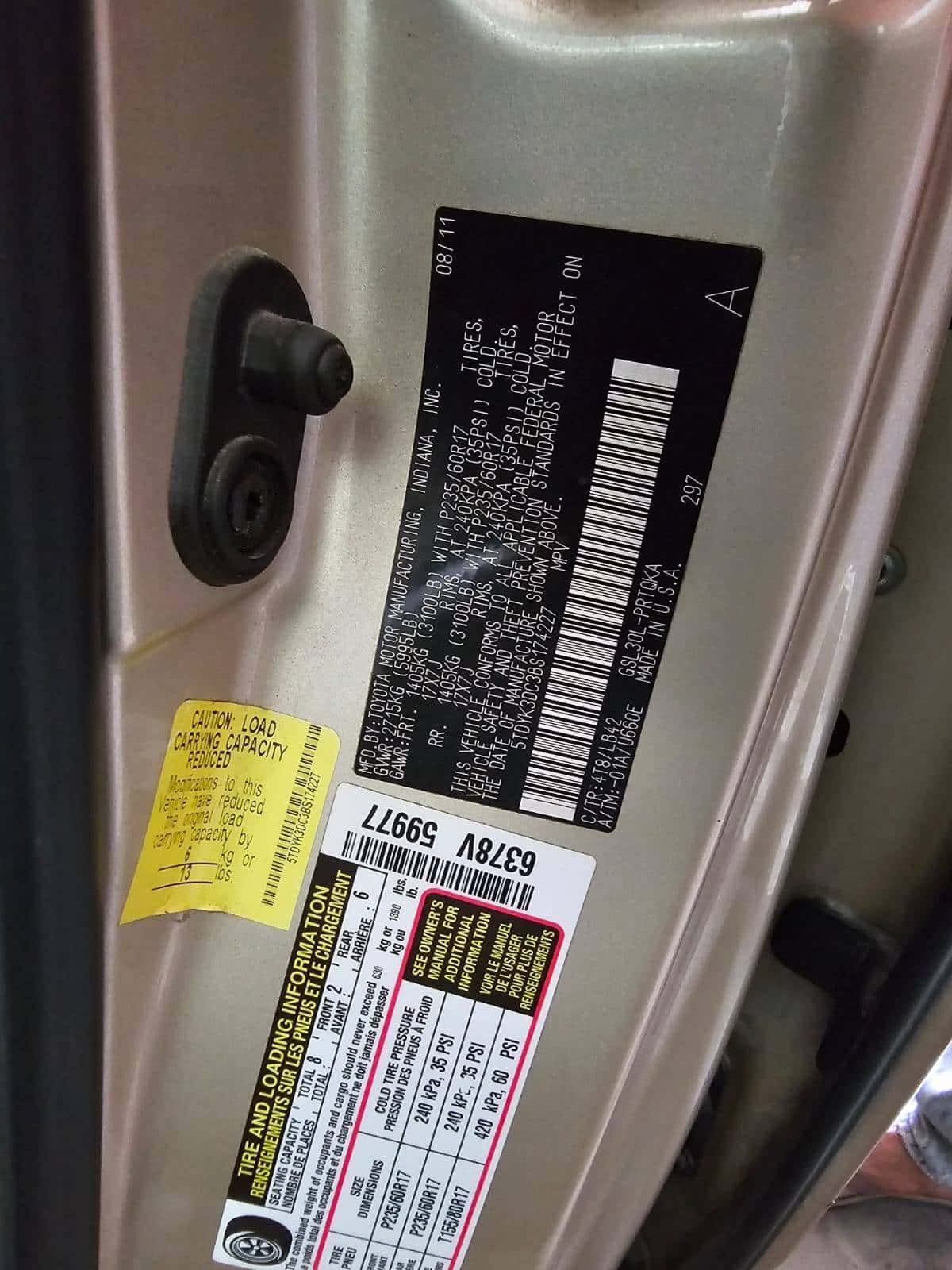TOYOTA SIENNA 2011 thumbnail 6