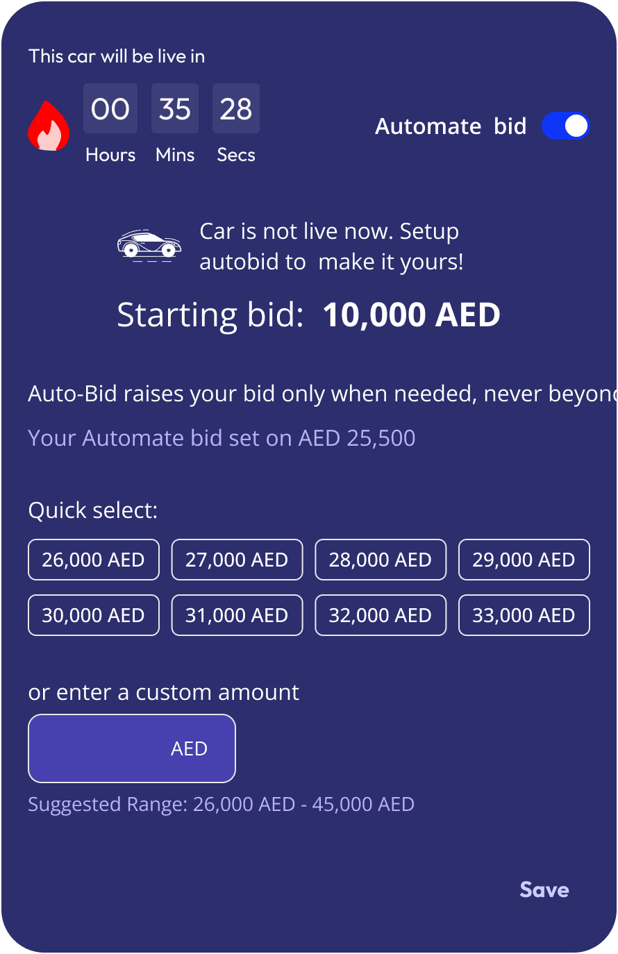 Carwa Auto-Bid setup screen