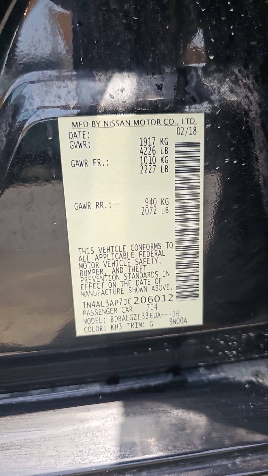 NISSAN ALTIMA 2018 view 8 NISSAN ALTIMA 2018 view 8